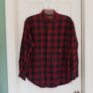 TOMMY HILFIGER MEN'S- LARGE --LONG SLEEVE-- FLANNEL SHIRT-RED & GREEN PLAID